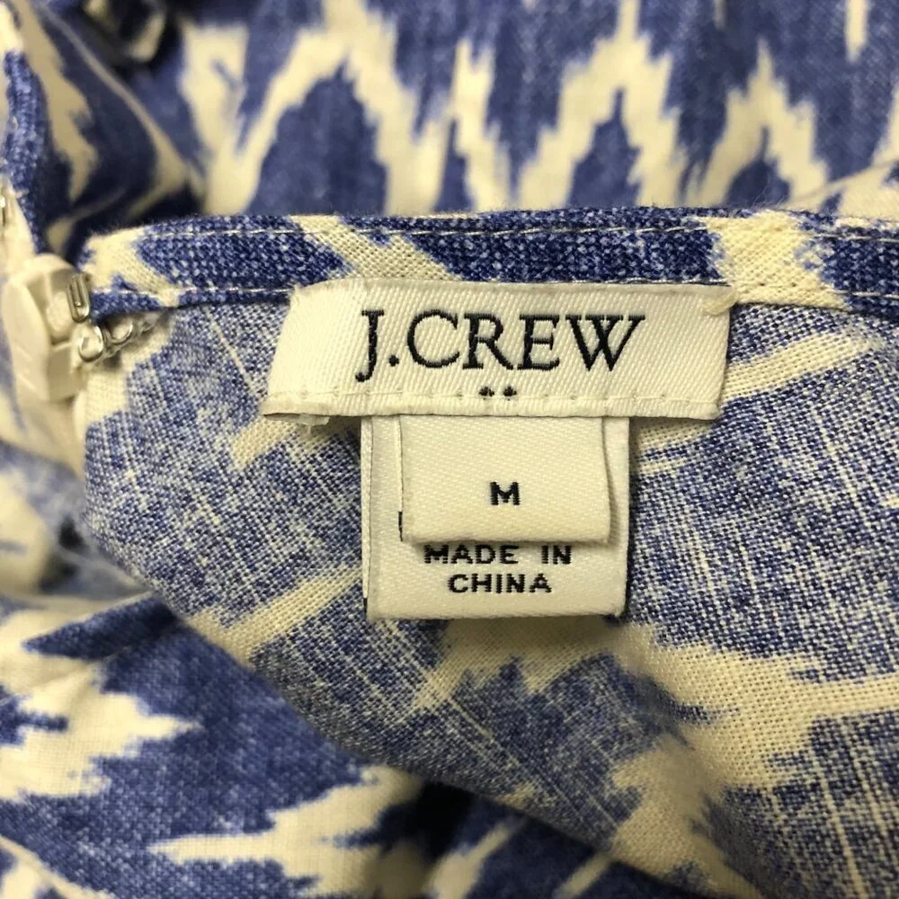 J.Crew Factory Linen Cotton Dress Sundress Women's Size Medium Blue White Ikat